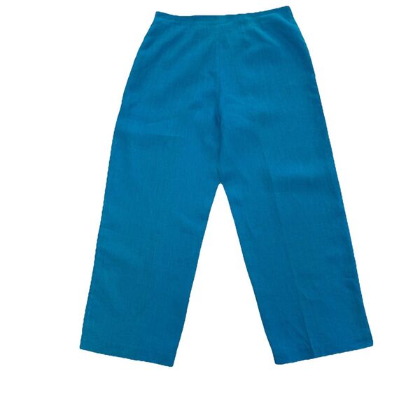 Ecologie Pants Cropped Women's Size 10 Blue 100% Linen Embroidered - Picture 1 of 9